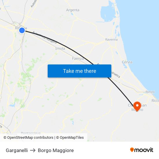 Garganelli to Borgo Maggiore map