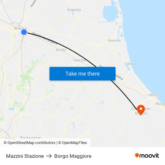 Mazzini Stazione to Borgo Maggiore map