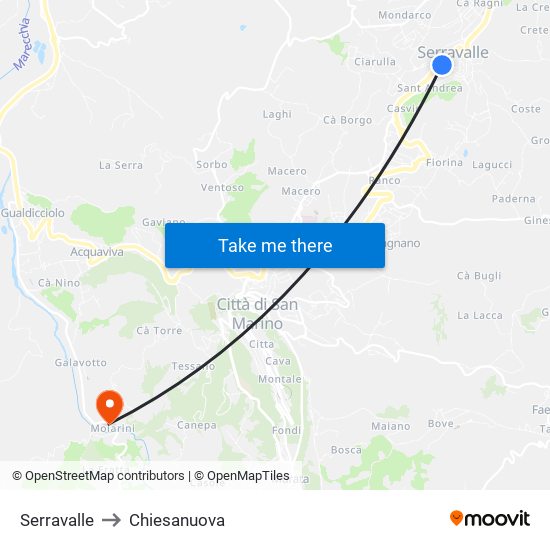 Serravalle to Chiesanuova map