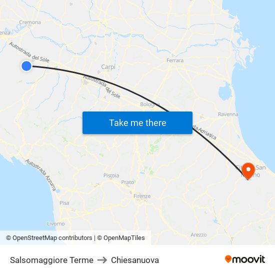 Salsomaggiore Terme to Chiesanuova map