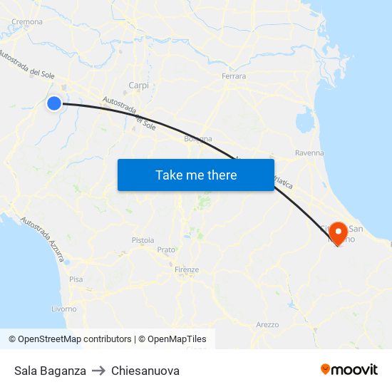 Sala Baganza to Chiesanuova map