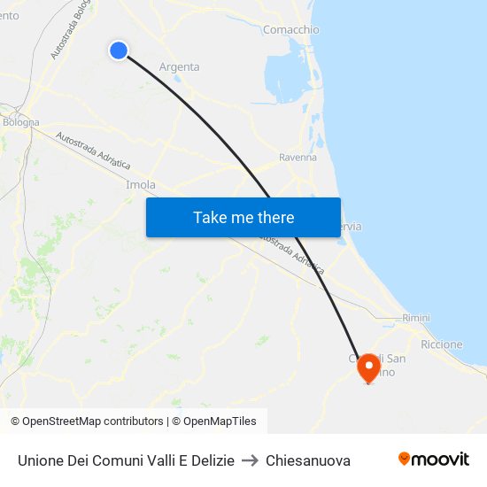 Unione Dei Comuni Valli E Delizie to Chiesanuova map