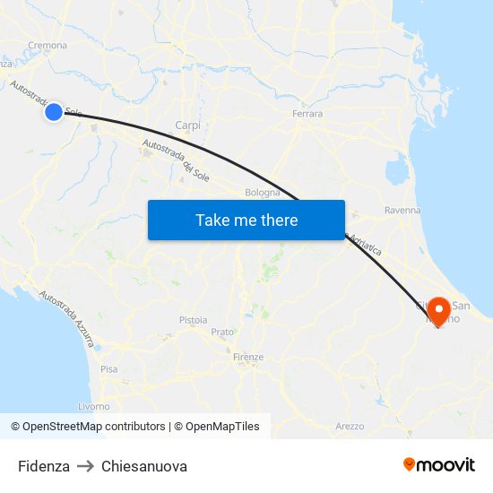 Fidenza to Chiesanuova map