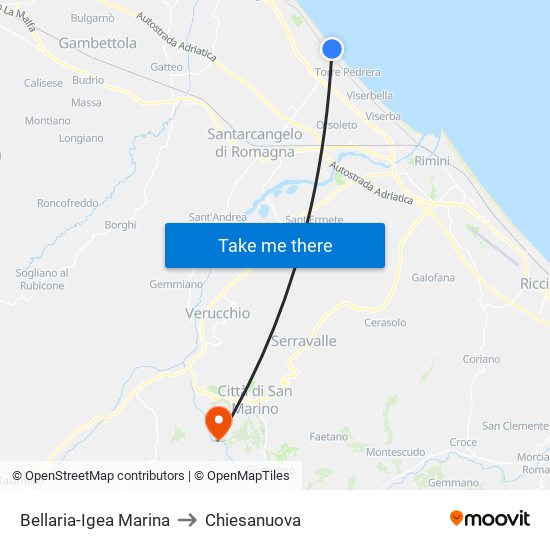 Bellaria-Igea Marina to Chiesanuova map