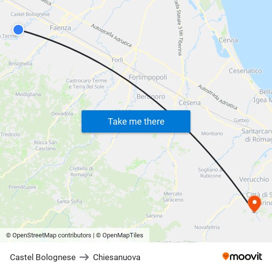 Castel Bolognese to Chiesanuova map