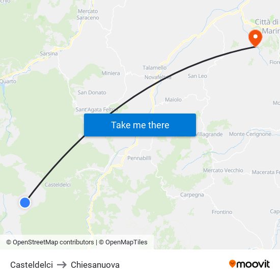 Casteldelci to Chiesanuova map