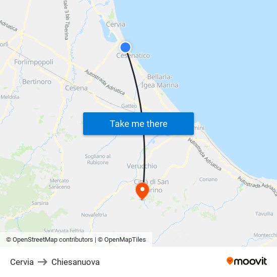Cervia to Chiesanuova map
