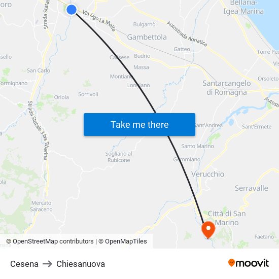 Cesena to Chiesanuova map