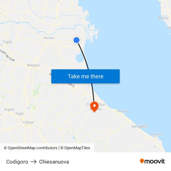 Codigoro to Chiesanuova map