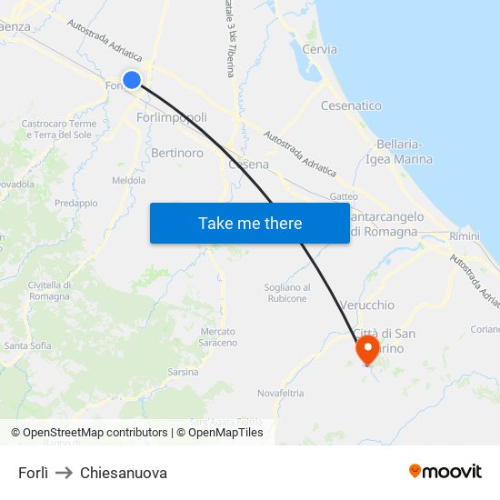 Forlì to Chiesanuova map