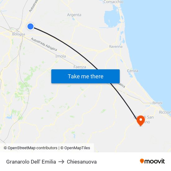 Granarolo Dell' Emilia to Chiesanuova map