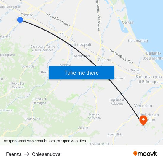 Faenza to Chiesanuova map