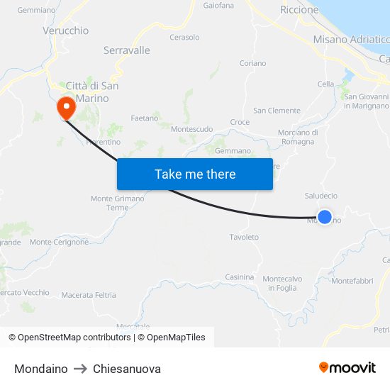 Mondaino to Chiesanuova map