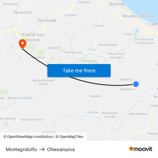 Montegridolfo to Chiesanuova map