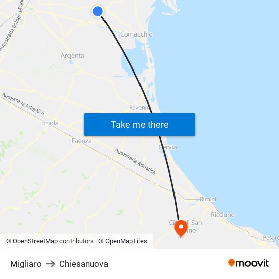 Migliaro to Chiesanuova map