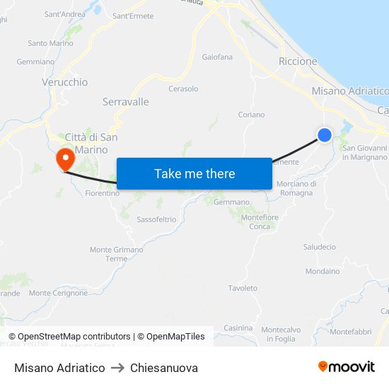 Misano Adriatico to Chiesanuova map