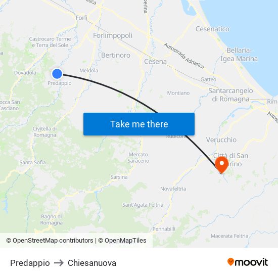 Predappio to Chiesanuova map
