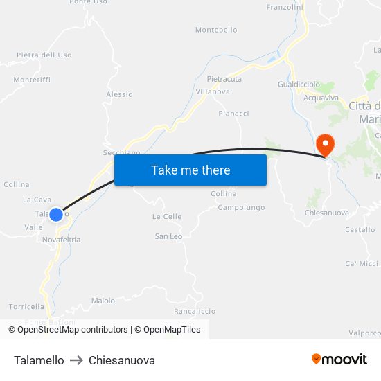 Talamello to Chiesanuova map