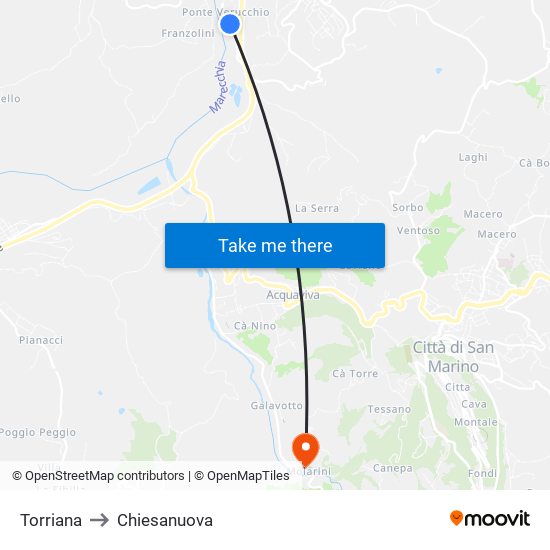 Torriana to Chiesanuova map