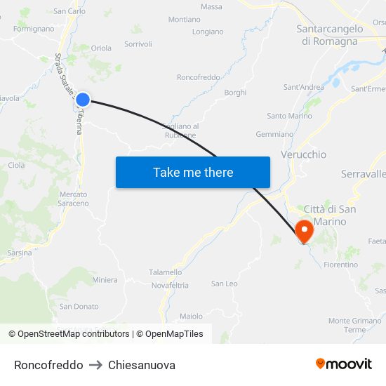 Roncofreddo to Chiesanuova map