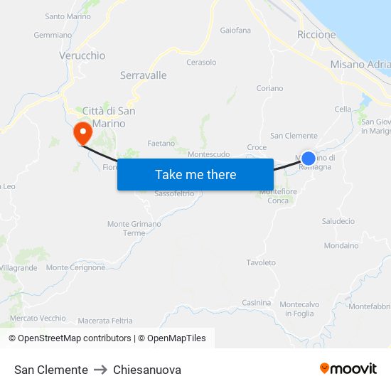 San Clemente to Chiesanuova map