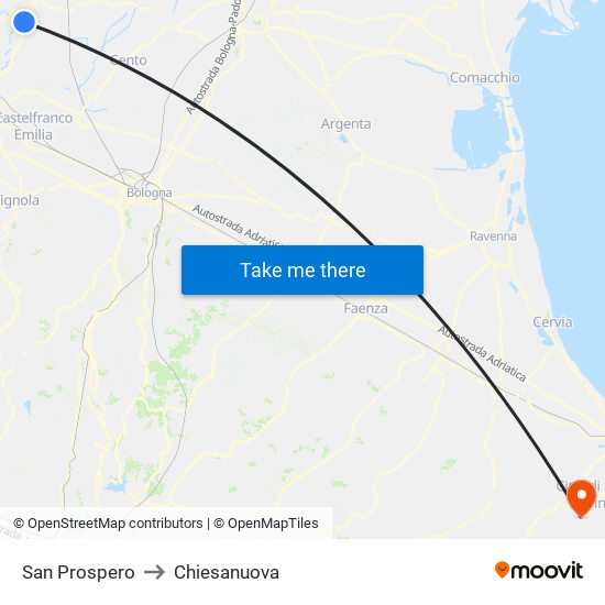 San Prospero to Chiesanuova map