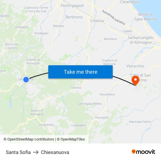 Santa Sofia to Chiesanuova map