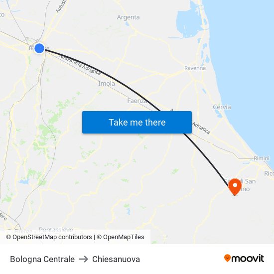 Bologna Centrale to Chiesanuova map