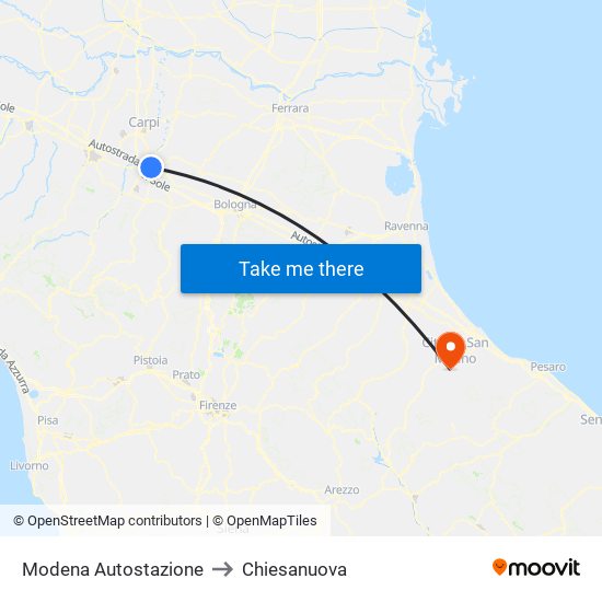 Modena  Autostazione to Chiesanuova map