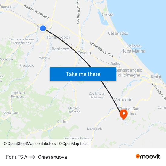 Forli FS A to Chiesanuova map