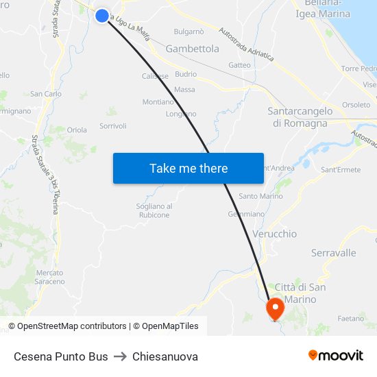 Cesena Punto Bus to Chiesanuova map