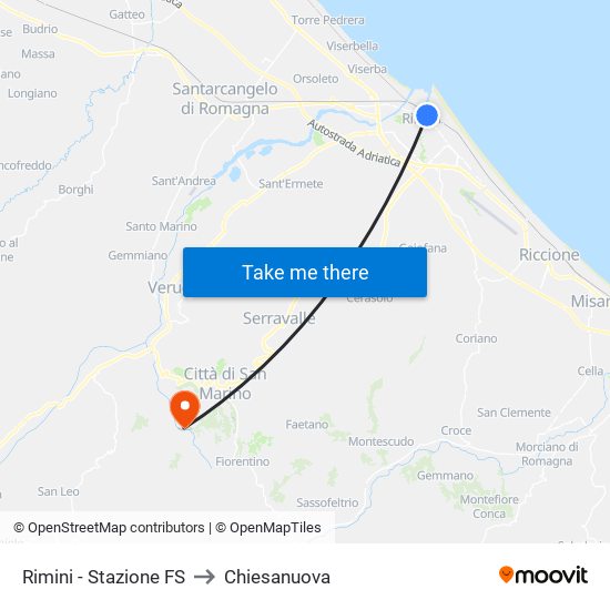 Rimini - Stazione FS to Chiesanuova map