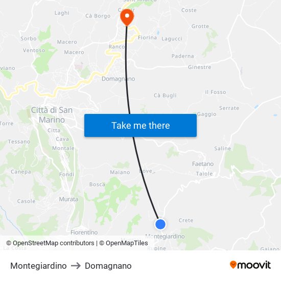 Montegiardino to Domagnano map