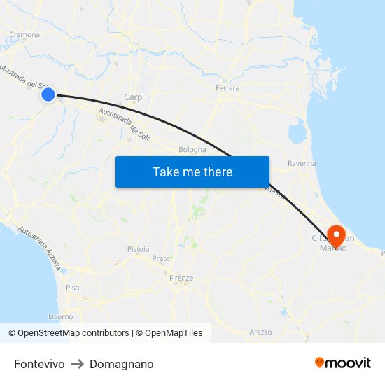 Fontevivo to Domagnano map