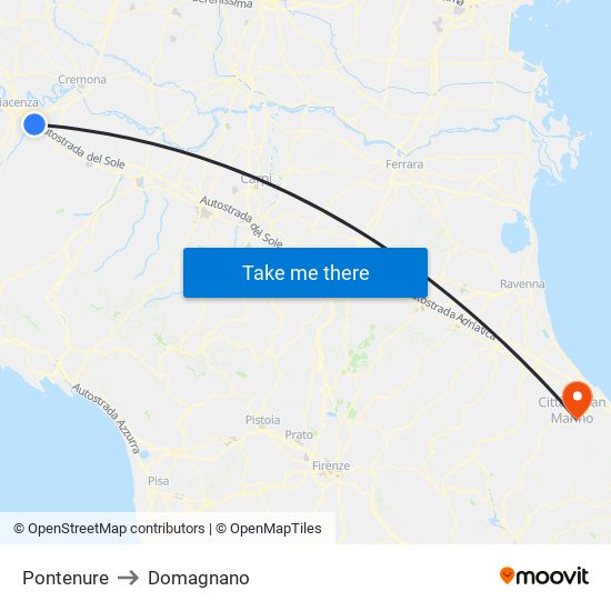 Pontenure to Domagnano map