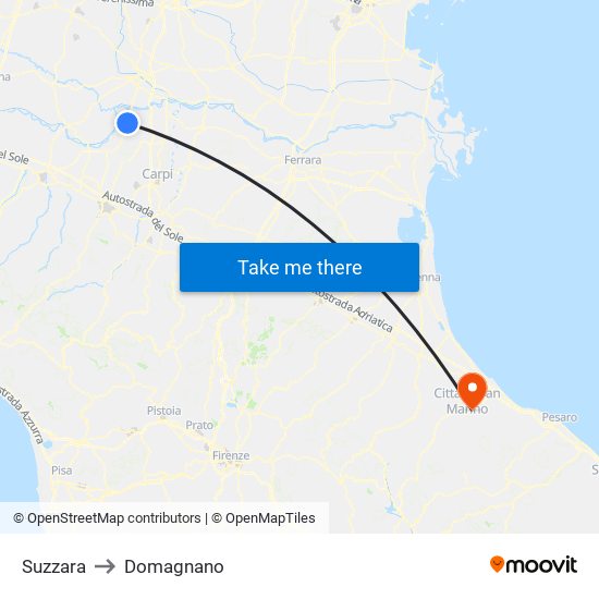 Suzzara to Domagnano map