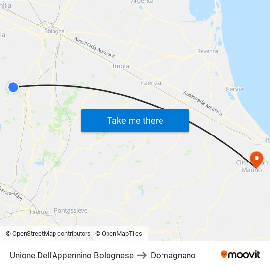 Unione Dell'Appennino Bolognese to Domagnano map