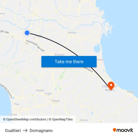 Gualtieri to Domagnano map