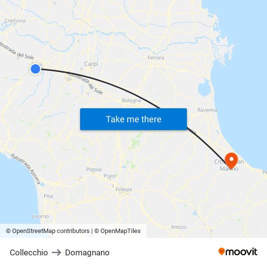 Collecchio to Domagnano map