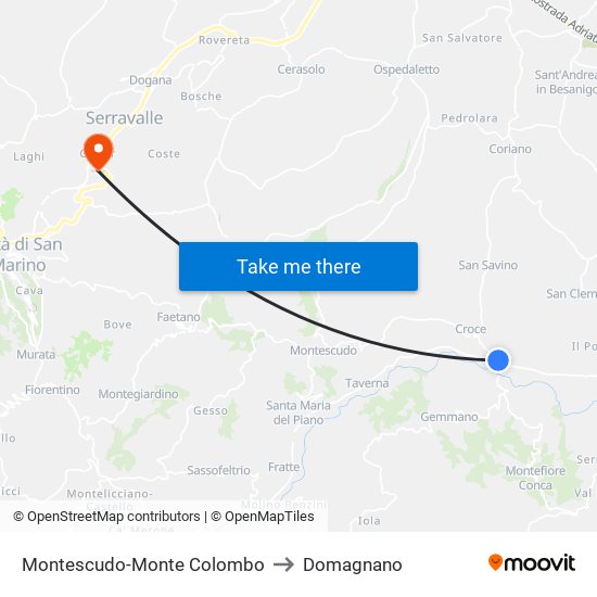 Montescudo-Monte Colombo to Domagnano map