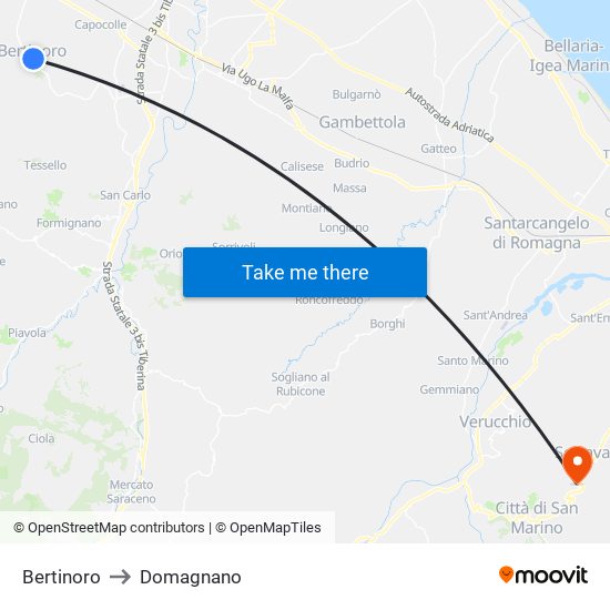 Bertinoro to Domagnano map