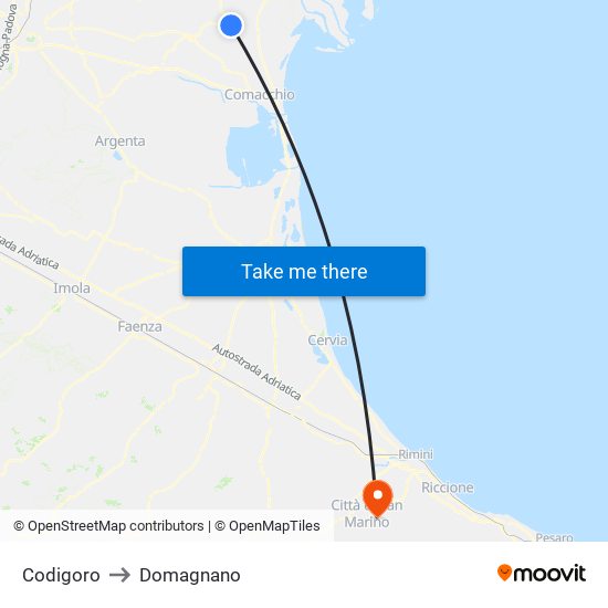 Codigoro to Domagnano map