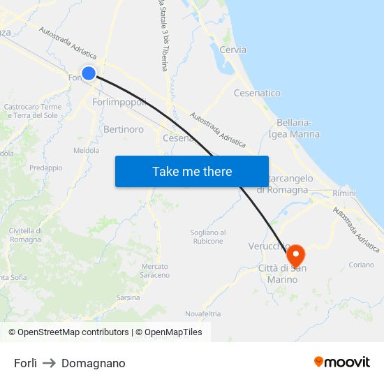 Forlì to Domagnano map