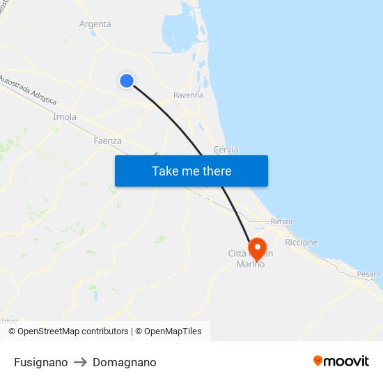 Fusignano to Domagnano map