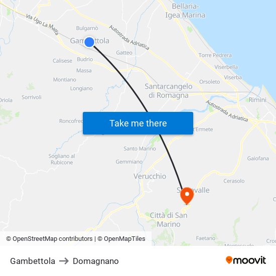 Gambettola to Domagnano map