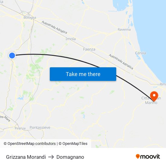 Grizzana Morandi to Domagnano map