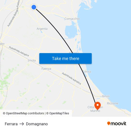Ferrara to Domagnano map