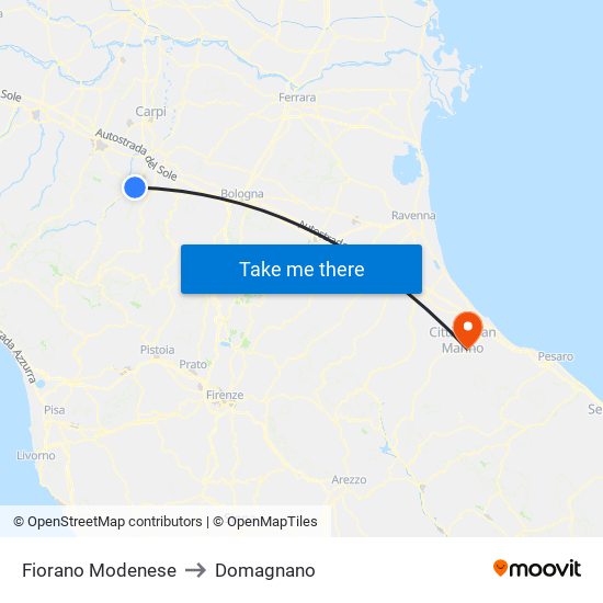 Fiorano Modenese to Domagnano map