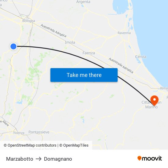 Marzabotto to Domagnano map