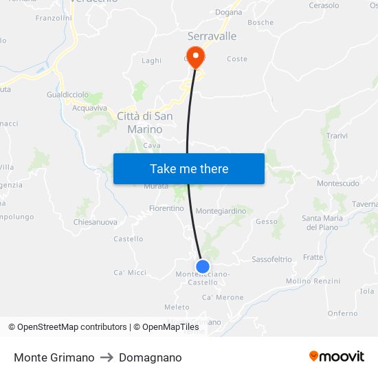 Monte Grimano to Domagnano map